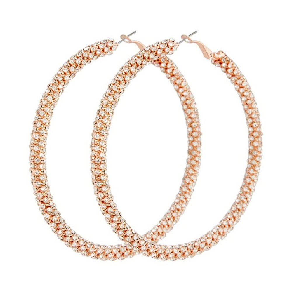 LOVISA Glamorous Diamond Cut Rose Gold/Clear CZ 3.25" Hoop Earrings**NEW!